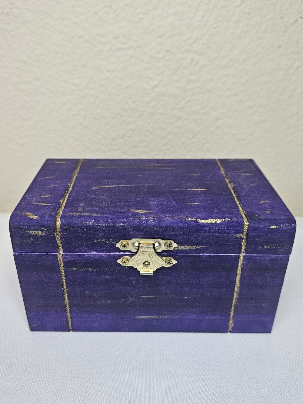 Hand-Painted Purple Wooden Keepsake Box NEW | Decorative Storage Chest